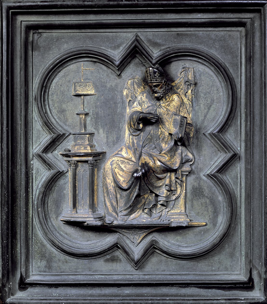 Szent Ágoston, a San Giovanni Keresztelőkápolna északi ajtóinak H-táblája, 1403-24 (bronz) alkotó: Lorenzo Ghiberti
