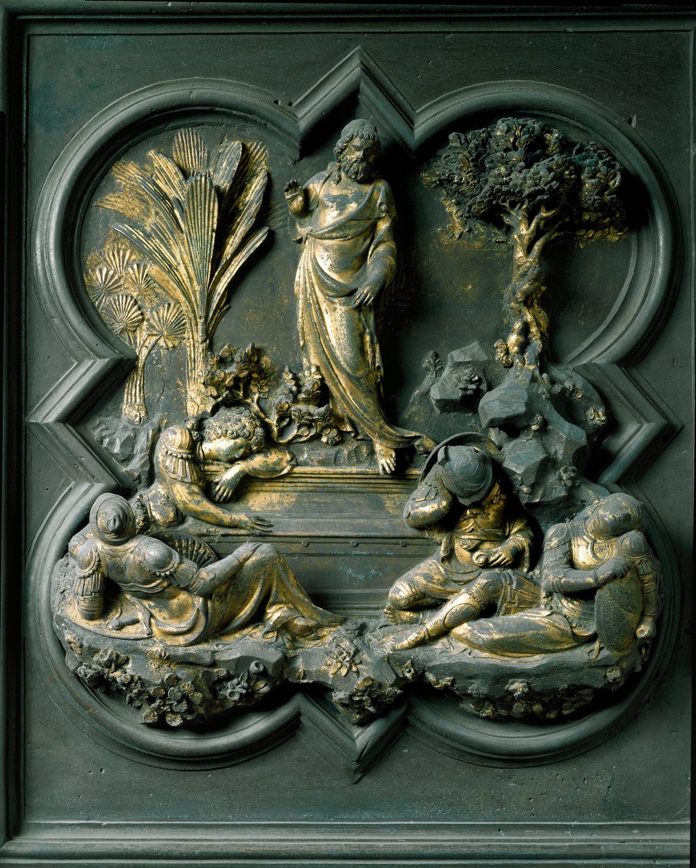 Krisztus feltámadása, a San Giovanni Keresztelőkápolna északi ajtóinak tizenkilencedik panelje alkotó: Lorenzo Ghiberti