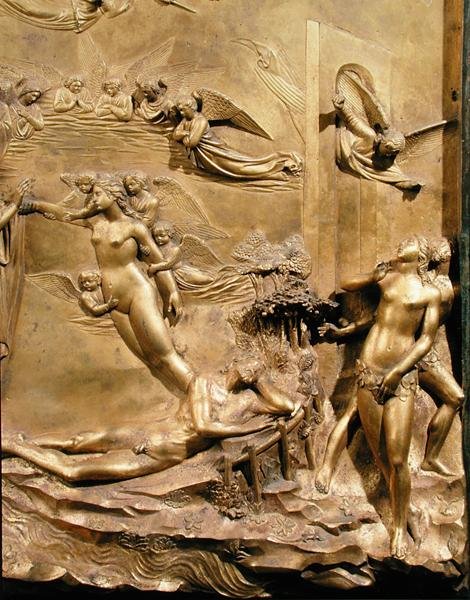 Ádám története, Éva teremtésének és a kiűzetésnek részlete, a keresztelőkápolna keleti ajtaja egyik eredeti táblájáról alkotó: Lorenzo Ghiberti