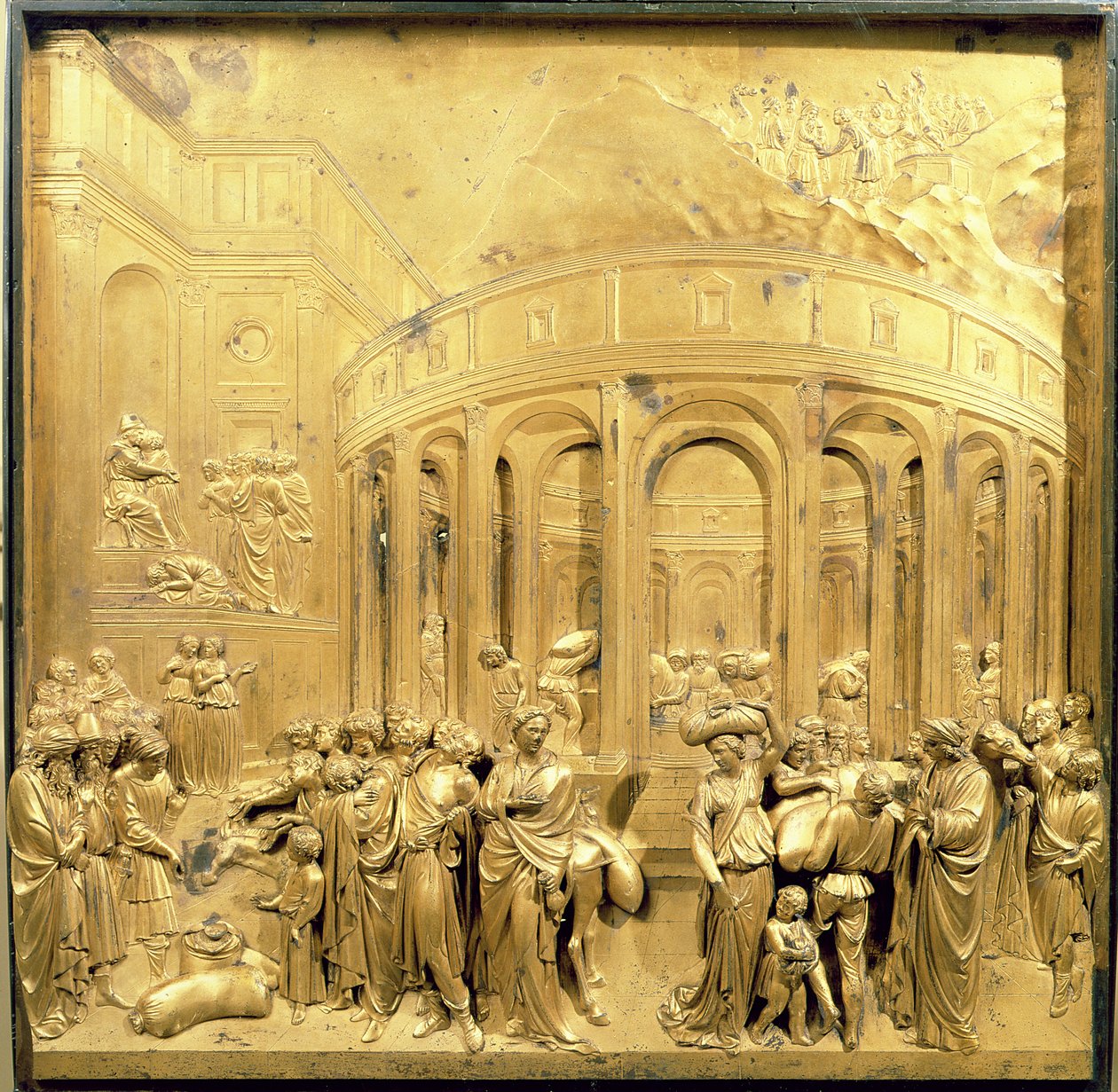 József története, eredeti tábla a Keresztelőkápolna keleti ajtóiról, 1425-52 (aranyozott bronz) (restaurálás után) alkotó: Lorenzo Ghiberti