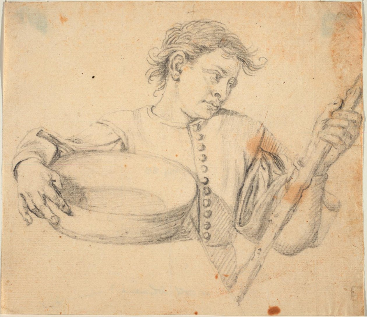 Fiú, félhosszú, tányérral és bottal alkotó: Lorenzo Lippi