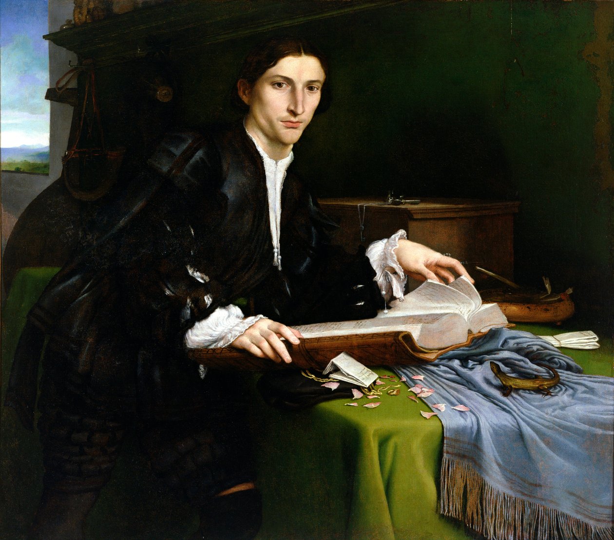 Nemes, a műtermében (restaurálás után) alkotó: Lorenzo Lotto