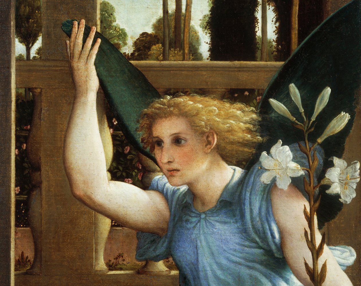 Angyal bejelentése, részlet az Angyali üdvözletből, 1434 körül, Lorenzo Lotto (1480-1556), olaj, vászon alkotó: Lorenzo Lotto