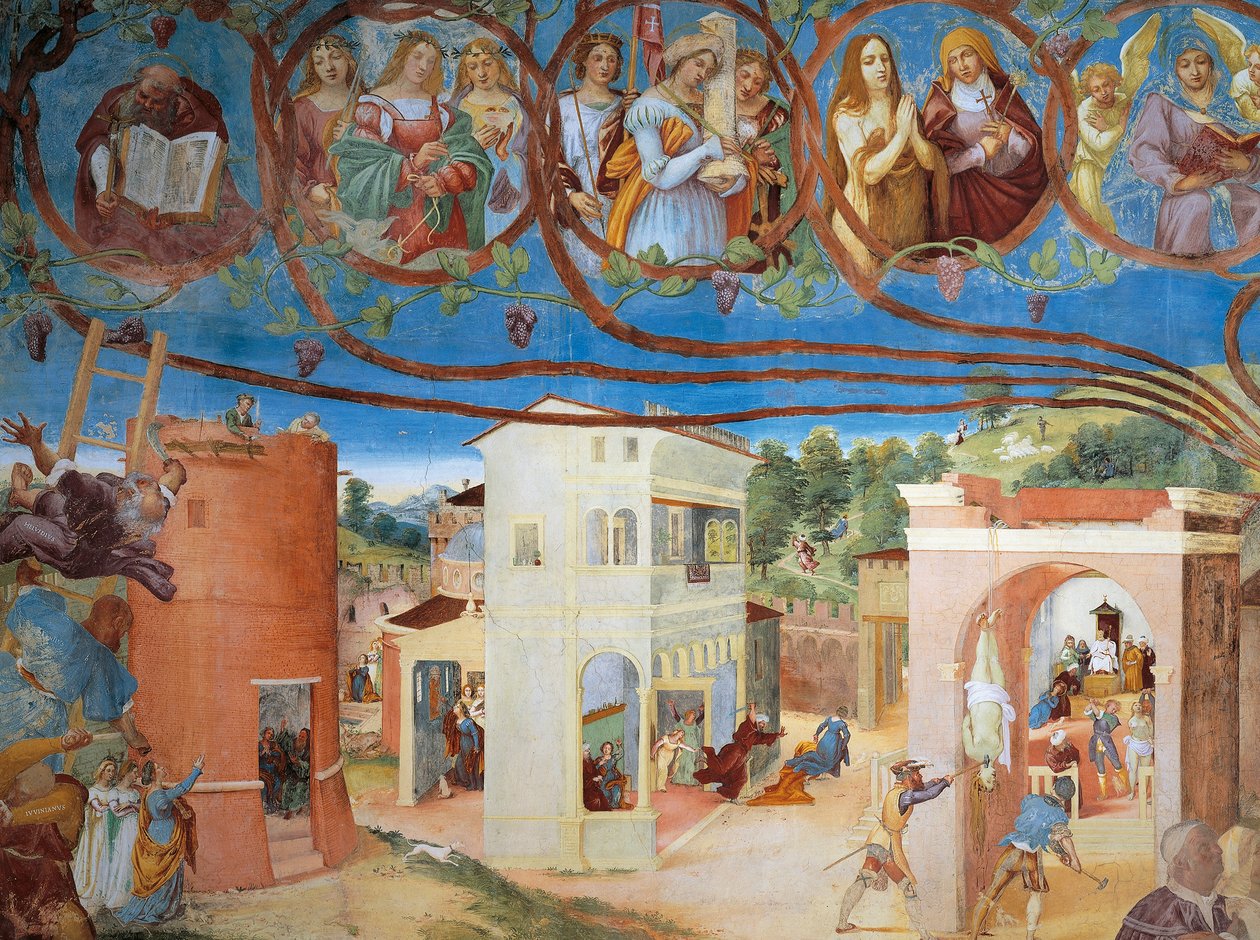Lorenzo Lotto Krisztus szőlője és Szent Borbála legendája (körülbelül 1480-1556), freskó, részlet, Villa Suardi, Capella Suardi, Trescore Balneario alkotó: Lorenzo Lotto