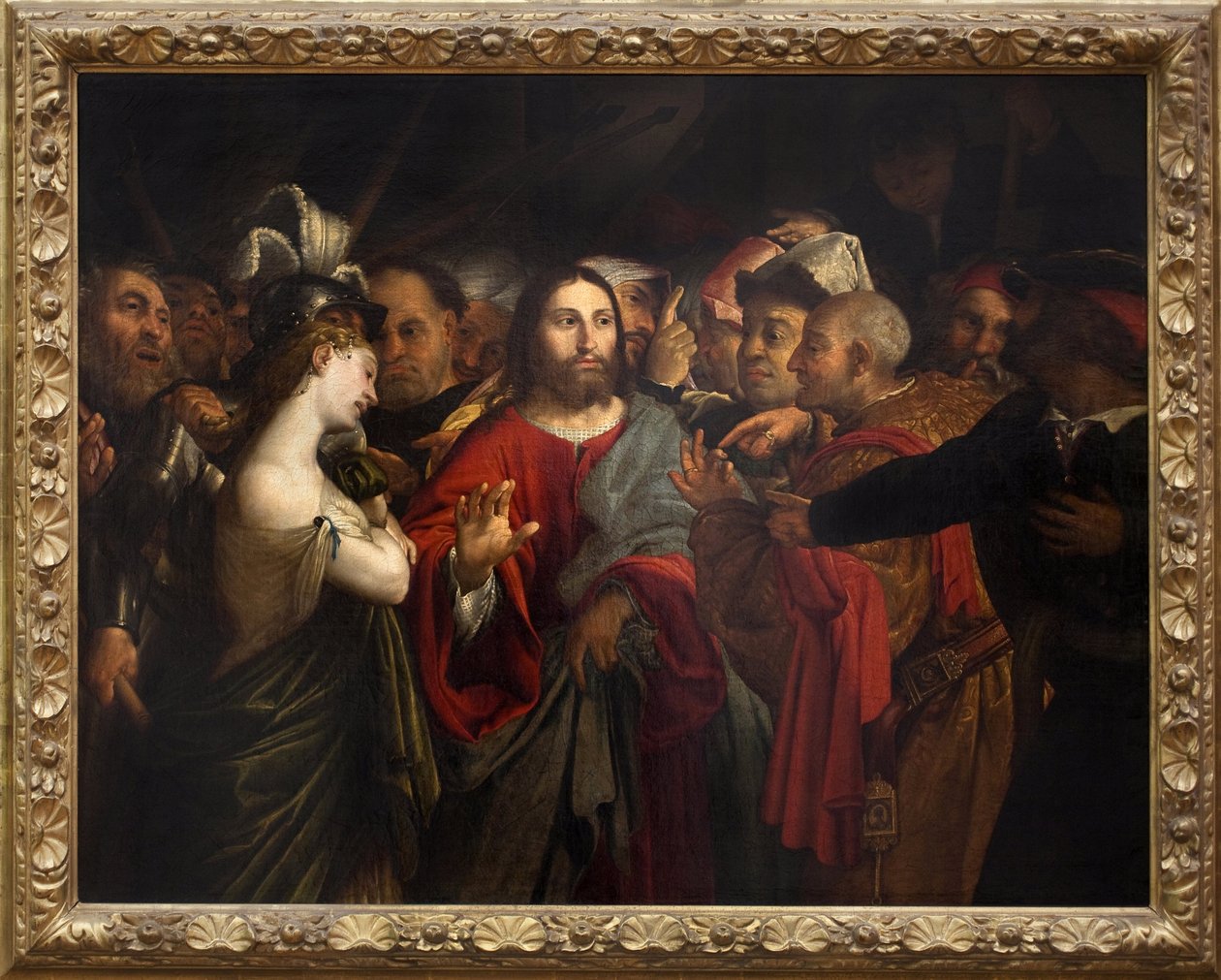 Krisztus és a házasságtörő asszony. Lorenzo Lotto (1480-1556) festménye, olaj, vászon alkotó: Lorenzo Lotto