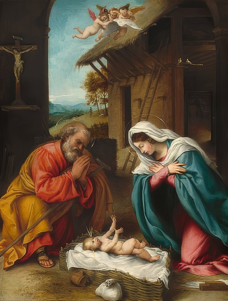 Krisztus születése. 1523 alkotó: Lorenzo Lotto