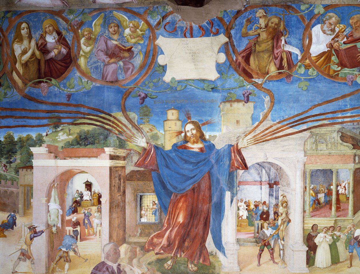Jézus Krisztus, Szent Borbála vértanúságának részlete, Szent Borbála történeteiből alkotó: Lorenzo Lotto