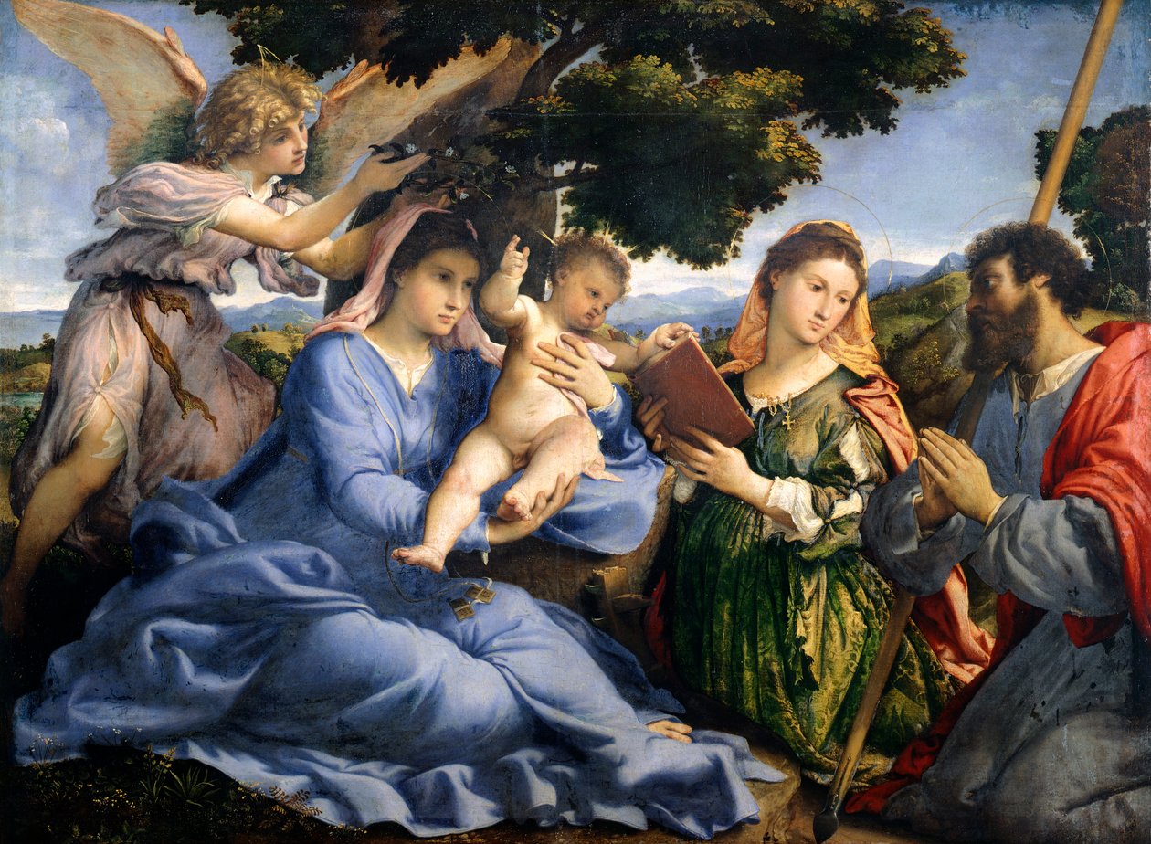 Madonna és gyermek Alexandriai Szent Katalin és Tamás között, Lorenzo Lotto (1480-1556), olaj, vászon alkotó: Lorenzo Lotto