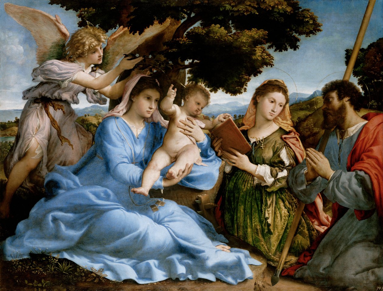Madonna és gyermeke Szent Katalinnal és Tamással (sacra conversazione) alkotó: Lorenzo Lotto