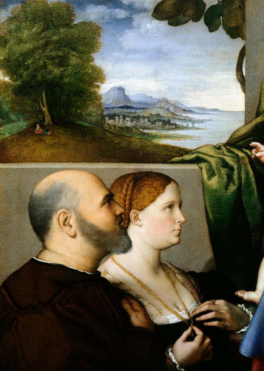 Madonna és gyermek két adományozóval, Lorenzo Lotto (1480 kb-1556), olaj, vászon, 857x1155 cm, részlet alkotó: Lorenzo Lotto