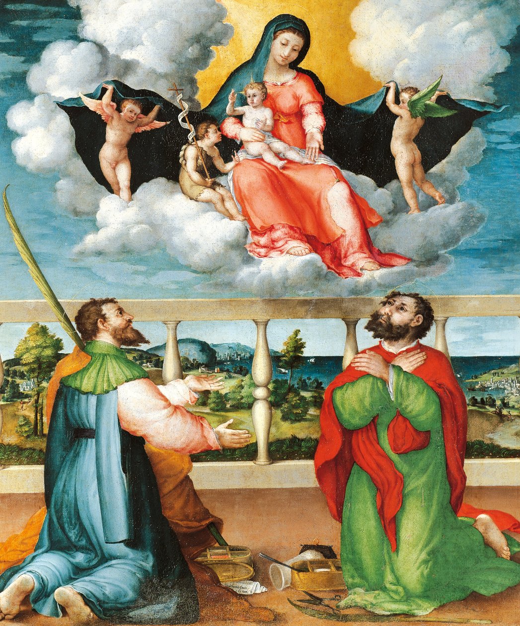 Madonna a dicsőségben szent Cosmas és Damian imádatában alkotó: Lorenzo Lotto