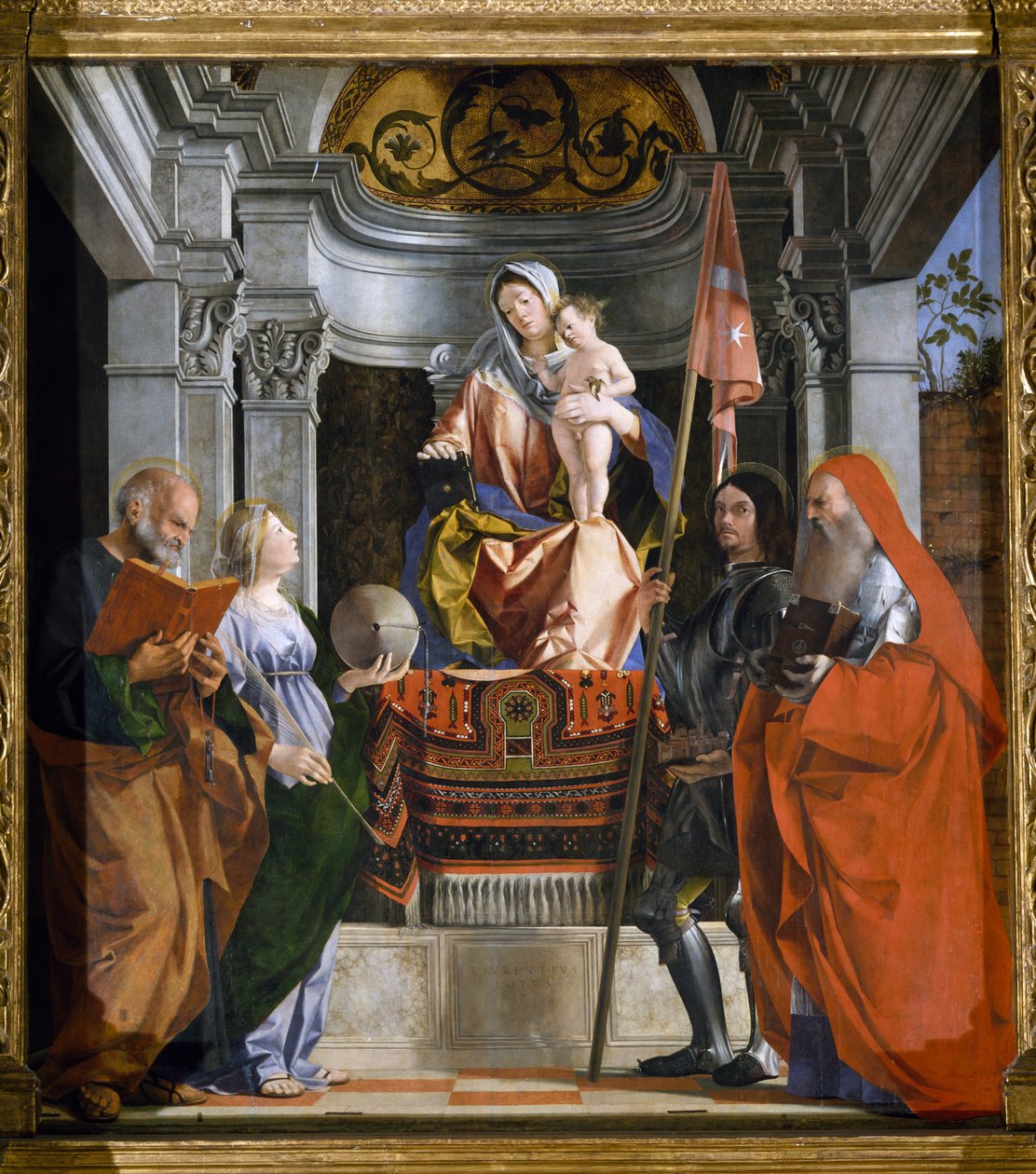 Madonna gyermekkel és szentekkel, részlet a Santa Cristina al Tiverone oltárképből alkotó: Lorenzo Lotto