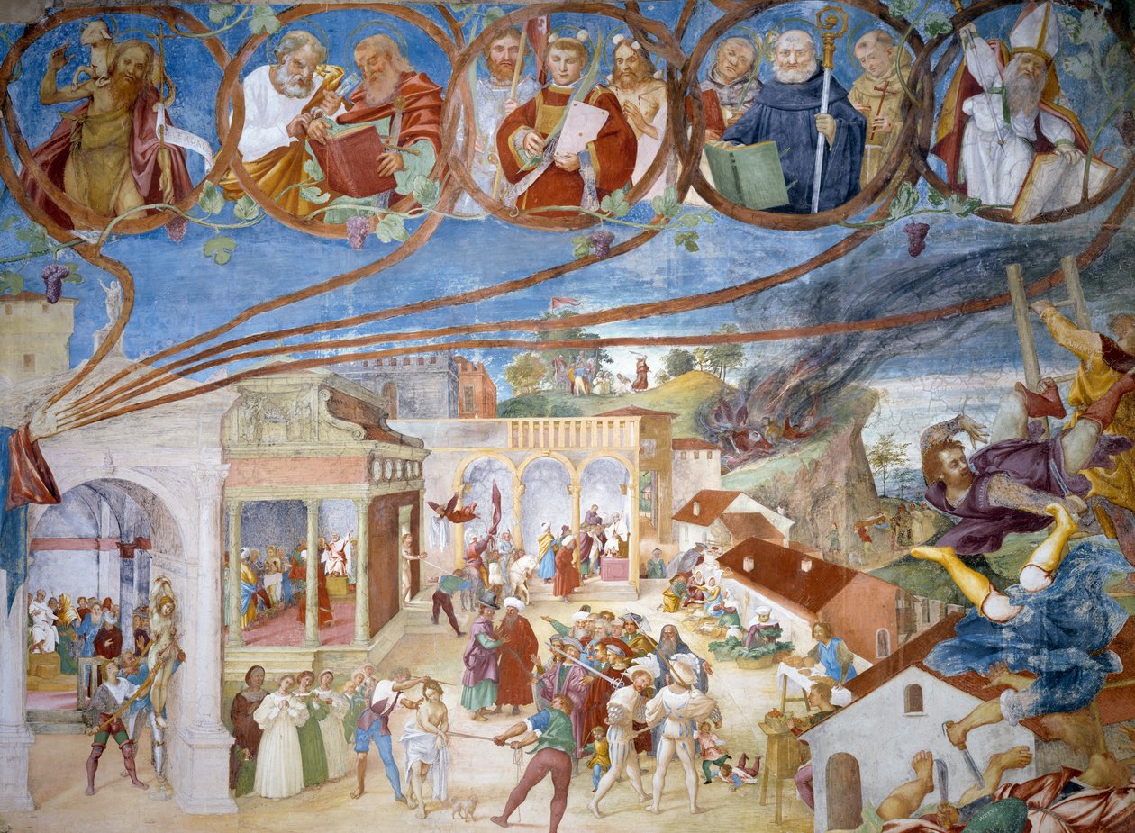 Szent Borbála mártíromsága, részlet a Szent Borbála történeteiből alkotó: Lorenzo Lotto