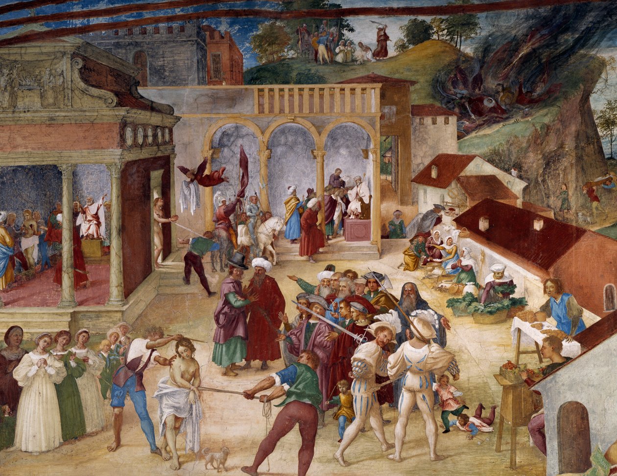 Szent Borbála mártíromsága, freskórészlet a Szent Borbála történeteiből alkotó: Lorenzo Lotto