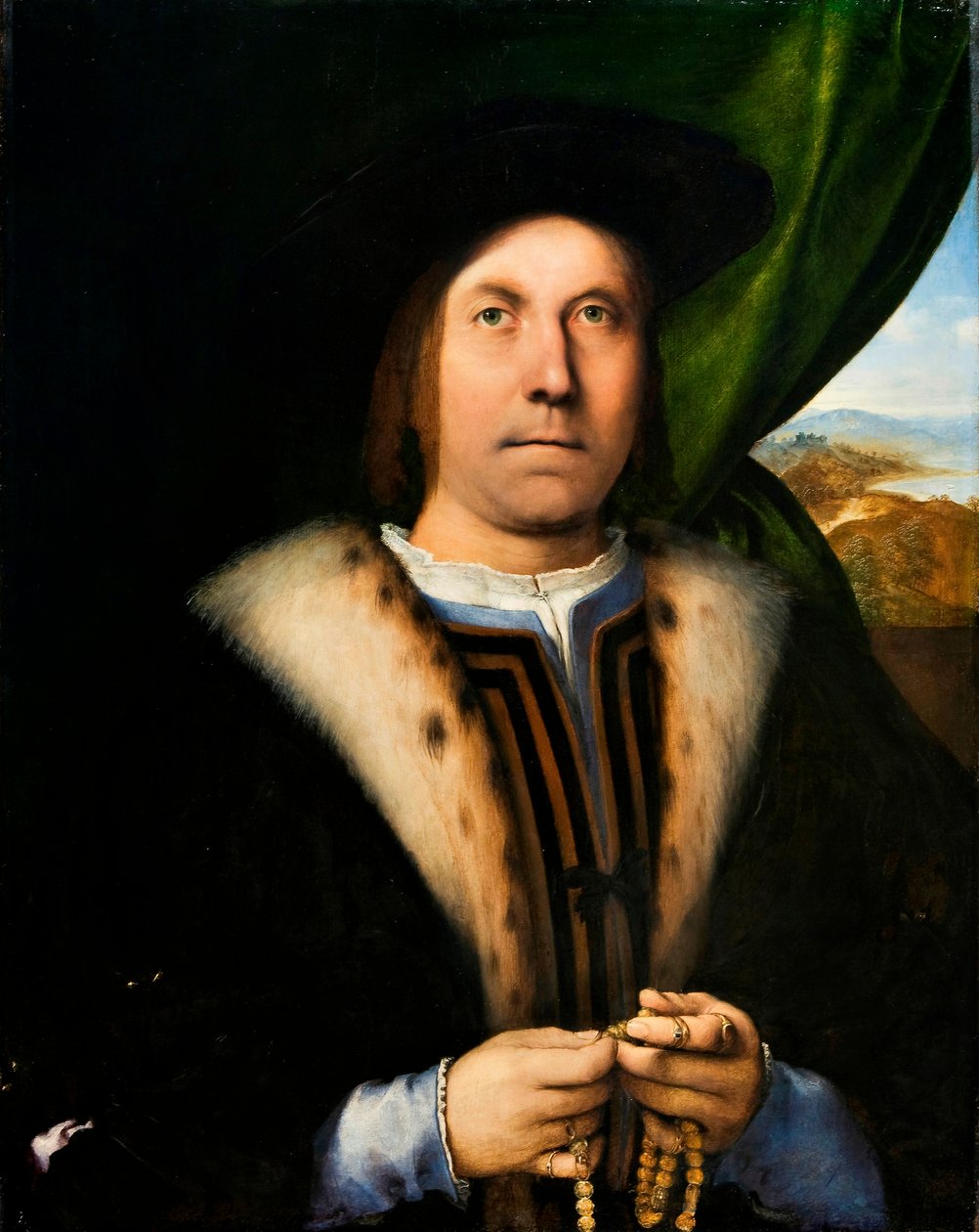Rózsafüzéres férfi portréja, 1520 körül (olaj, panel) alkotó: Lorenzo Lotto