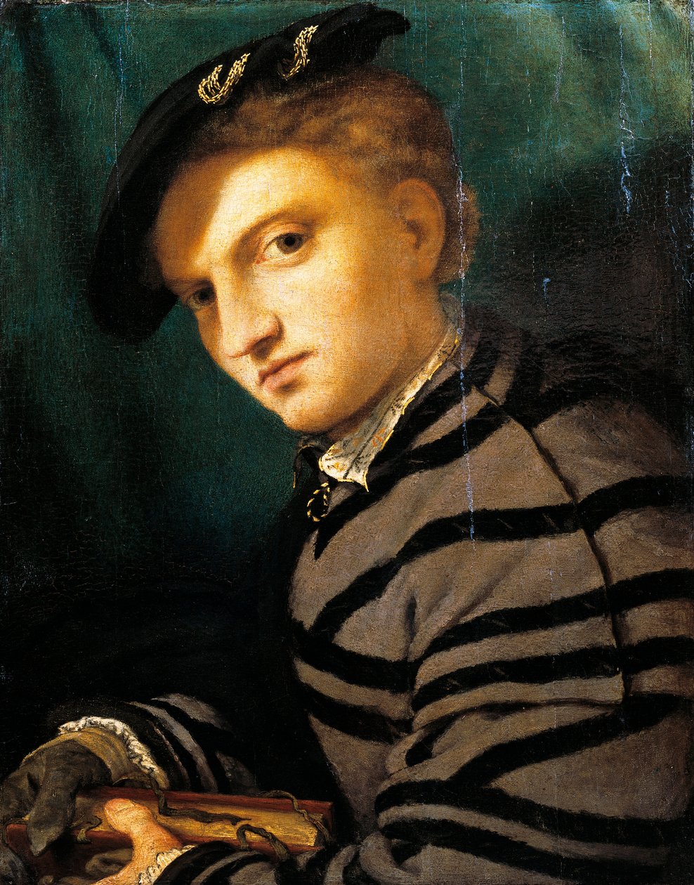 Fiatal férfi portréja, Lorenzo Lotto (1480-1556), olajtábla, 1526 körül alkotó: Lorenzo Lotto