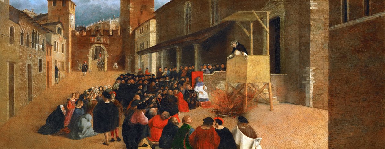 Reneszánsz: Szent Domonkos (1170-1221) prédikál Recanati par Lotto-ban, Lorenzo (1480-1556) alkotó: Lorenzo Lotto