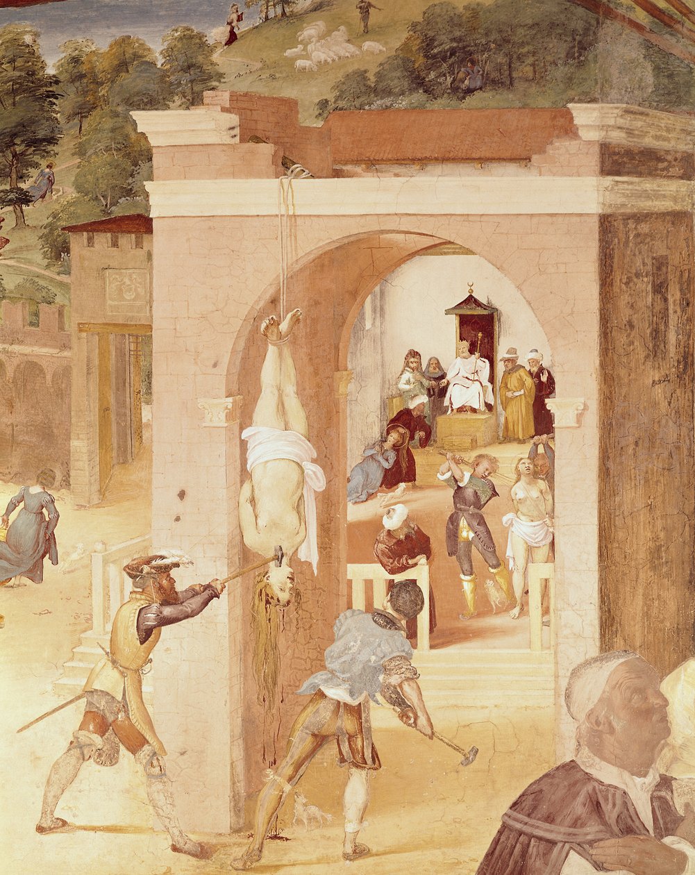 Jelenetek Szent Borbála életéből, a római prelátusnak, Marcianusnak átadott, majd megkínzott Szent Borbála részlete, 1523-24 alkotó: Lorenzo Lotto