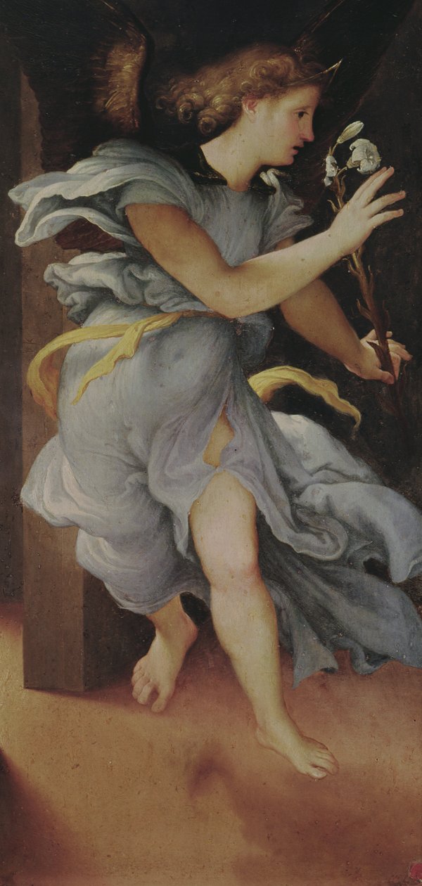Gábriel arkangyal, bal oldali tábla az Angyali üdvözletből (lásd még: 228514) alkotó: Lorenzo Lotto