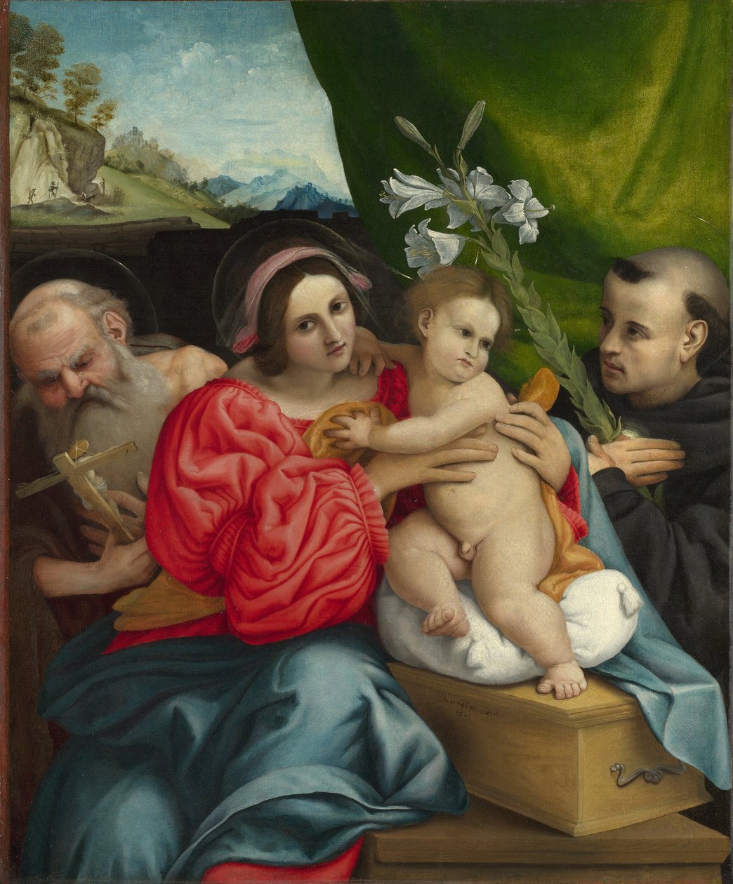 Szűz és Gyermek Tolentinoi Szent Jeromos és Miklós mellett alkotó: Lorenzo Lotto