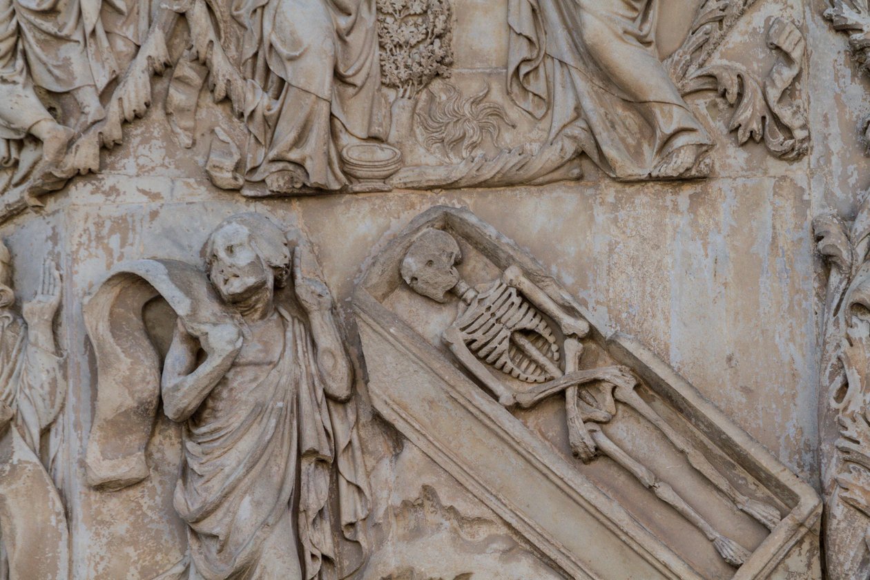 Ezékiel próféta, részlet a Jesse-fáról és a messiási próféciákról, Genezis történetei, Lorenzo Maitani domborművei (1275-1330 előtt), második pillér, Orvieto-székesegyház homlokzata, Umbria, Olaszország alkotó: Lorenzo Maitani