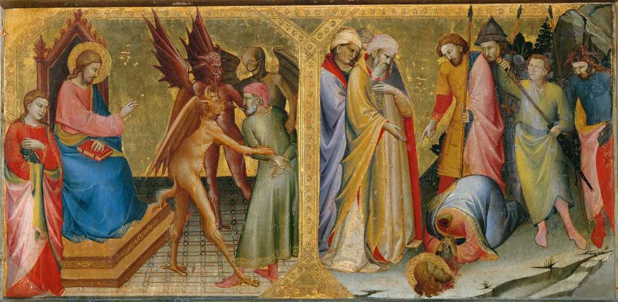 Hermogenész megkötözve az ördögök által, akiket az idősebb Szent Jakab ellen küldött ... alkotó: Lorenzo Monaco