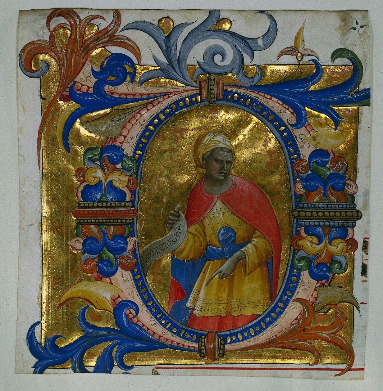 Kezdeti D[eus in loco] egy Graduálból kimetszett prófétával, 1409-10. alkotó: Lorenzo Monaco
