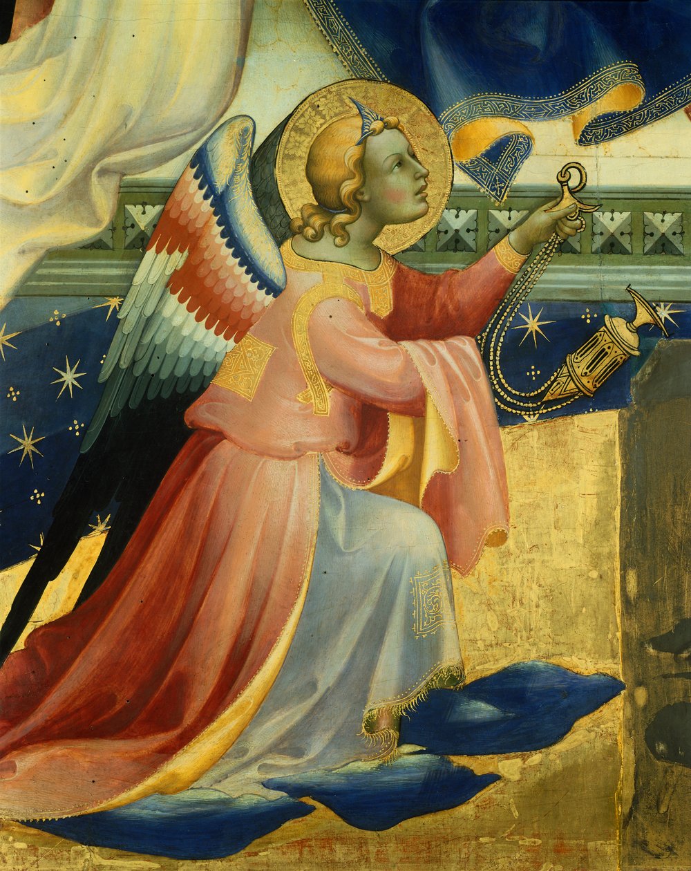 Térdelő angyal, Lorenzo Monaco (kb. 1370-1425) Szűz koronázása című művének részlete, tempera és arany a panelen, 506x447, 5 cm alkotó: Lorenzo Monaco