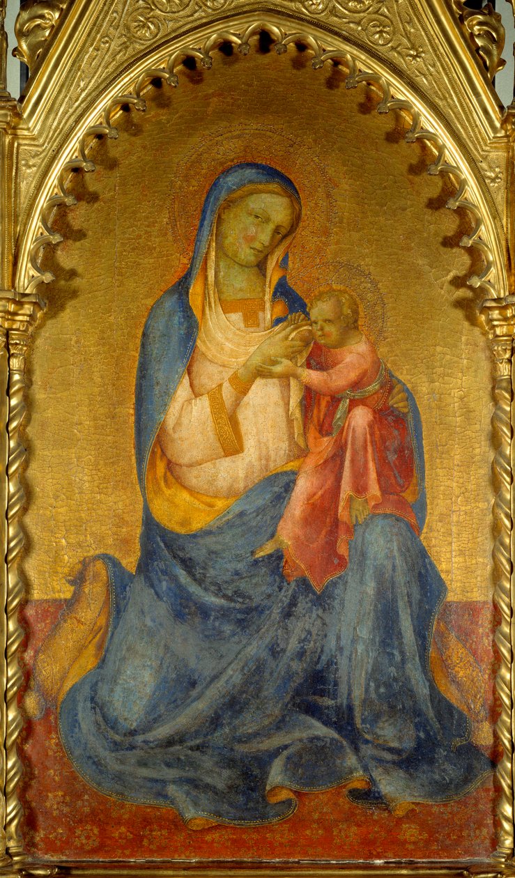 A Szűz és a Gyermek. Lorenzo Monaco festménye (1365/70-1425). Mérete: 0,92 x 0,54 m. alkotó: Lorenzo Monaco
