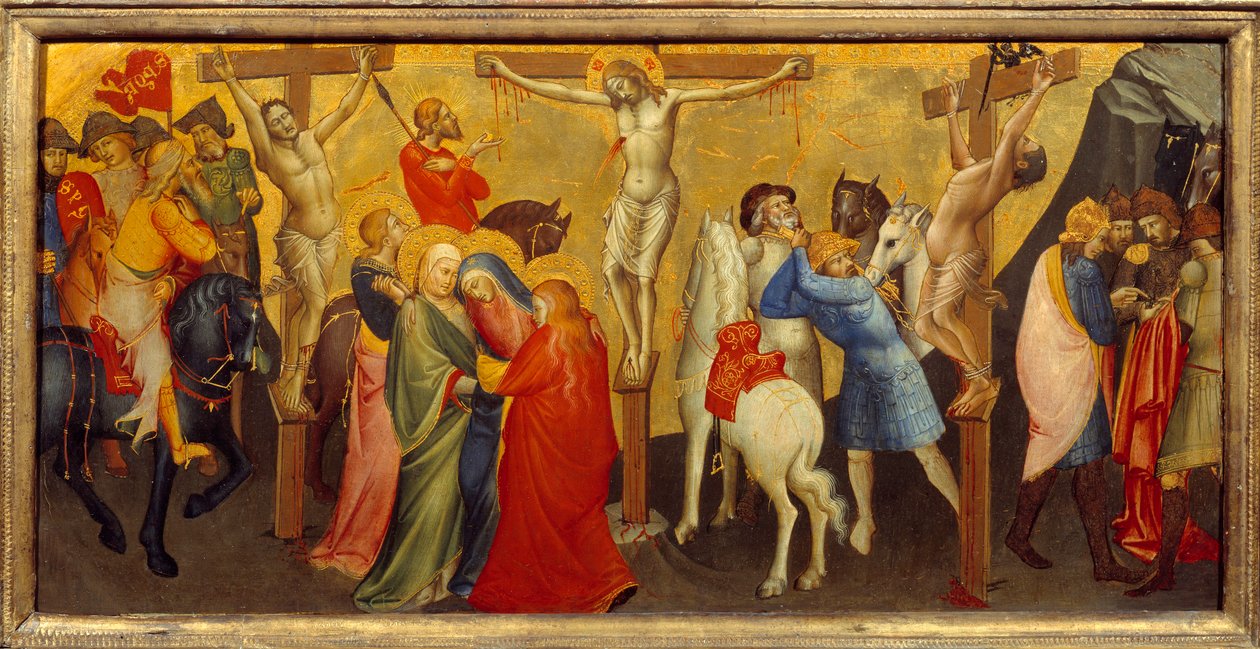 Az oltárkép predelléjének keresztrefeszített középső táblája a firenzei Santa Maria degli Angeli-templom Nobili-kápolnája számára készült. Lorenzo Monaco festménye (1365/70-1425) alkotó: Lorenzo Monaco