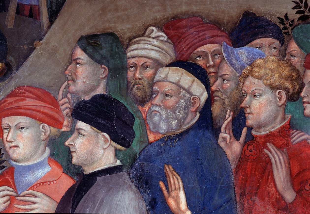 Keresztelő Szent János, aki megkereszteli a tömeget a Jordánban, részlet (Fresco alkotó: Lorenzo Salimbeni