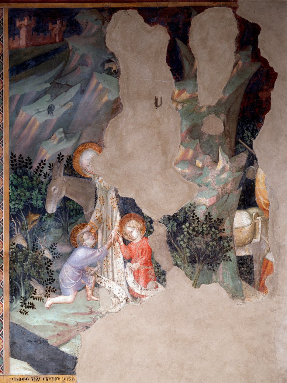 Mária és Jézus találkozása Keresztelő Szent Jánossal gyermekként, részlet (Fresco alkotó: Lorenzo Salimbeni