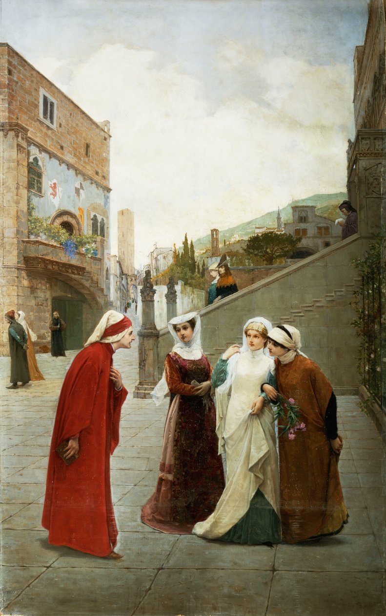 Dante és Beatrice találkozása, 1889 alkotó: Lorenzo Valles