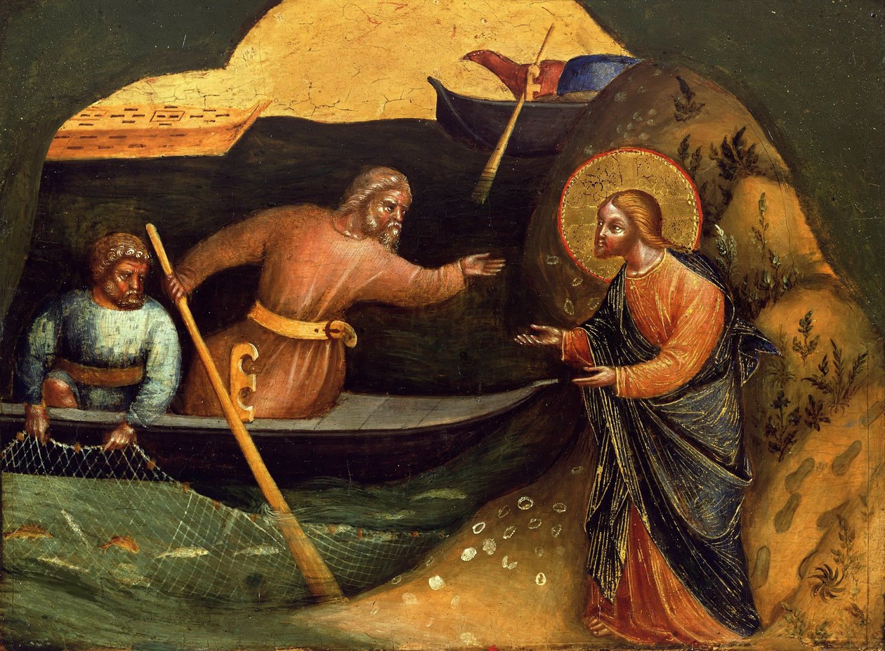 Péter és András apostolok elhívása Predella Panel, 1370 körül. alkotó: Lorenzo Veneziano