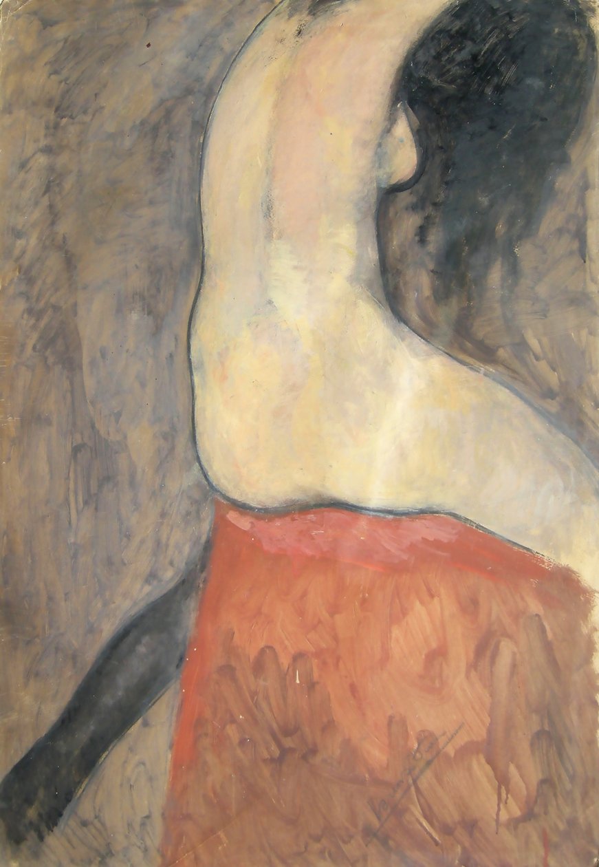 Meztelen alak hátulról, 1910-12 körül (olaj, karton) alkotó: Lorenzo Viani