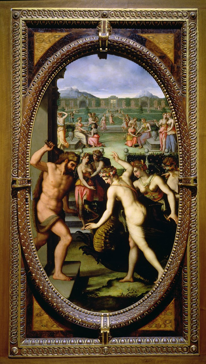 Herkules megöli a Hesperidák sárkányát, 1572 (olaj pala) alkotó: Lorenzo dello Sciorina
