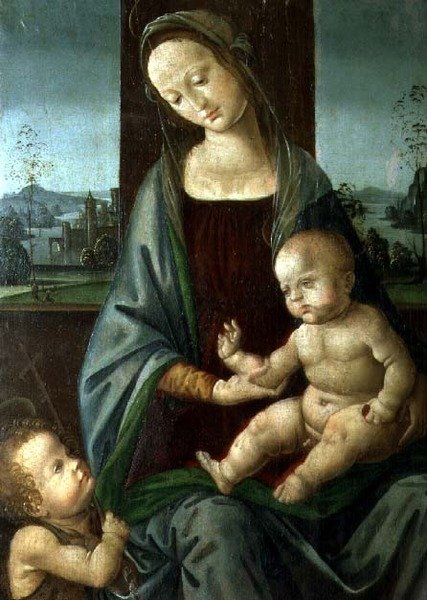 Madonna és gyermek a csecsemővel Keresztelő Szent Jánossal alkotó: Lorenzo di (workshop of) Credi