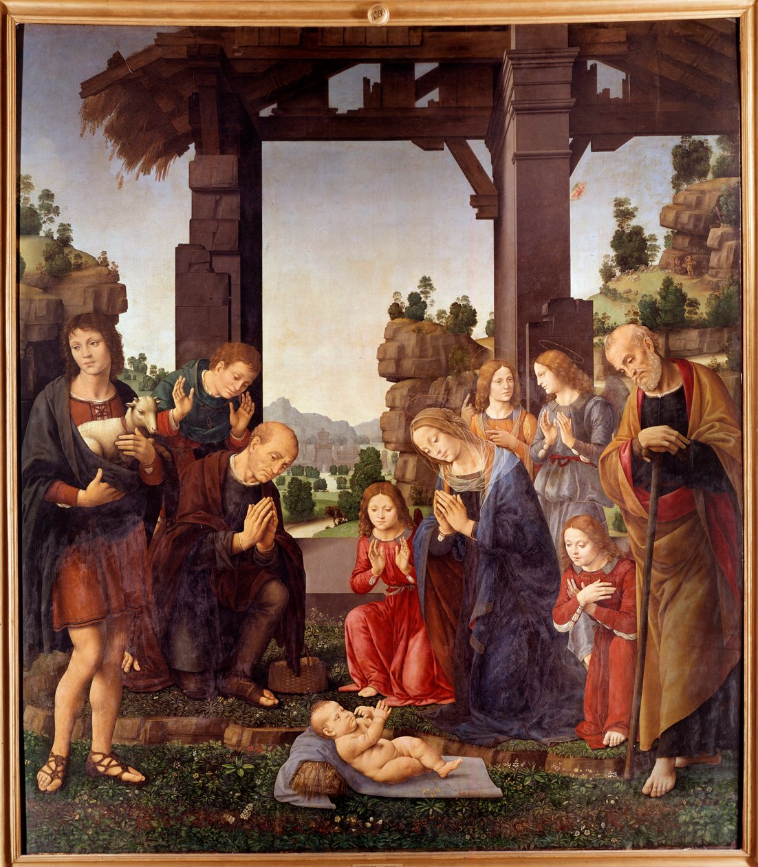 A Pásztorok imádása Lorenzo di Credi (1458-1537) festménye 15. század V. 2,24x1,96 m Firenze, galleria degli Uffizi (Irodák) alkotó: Lorenzo di Credi