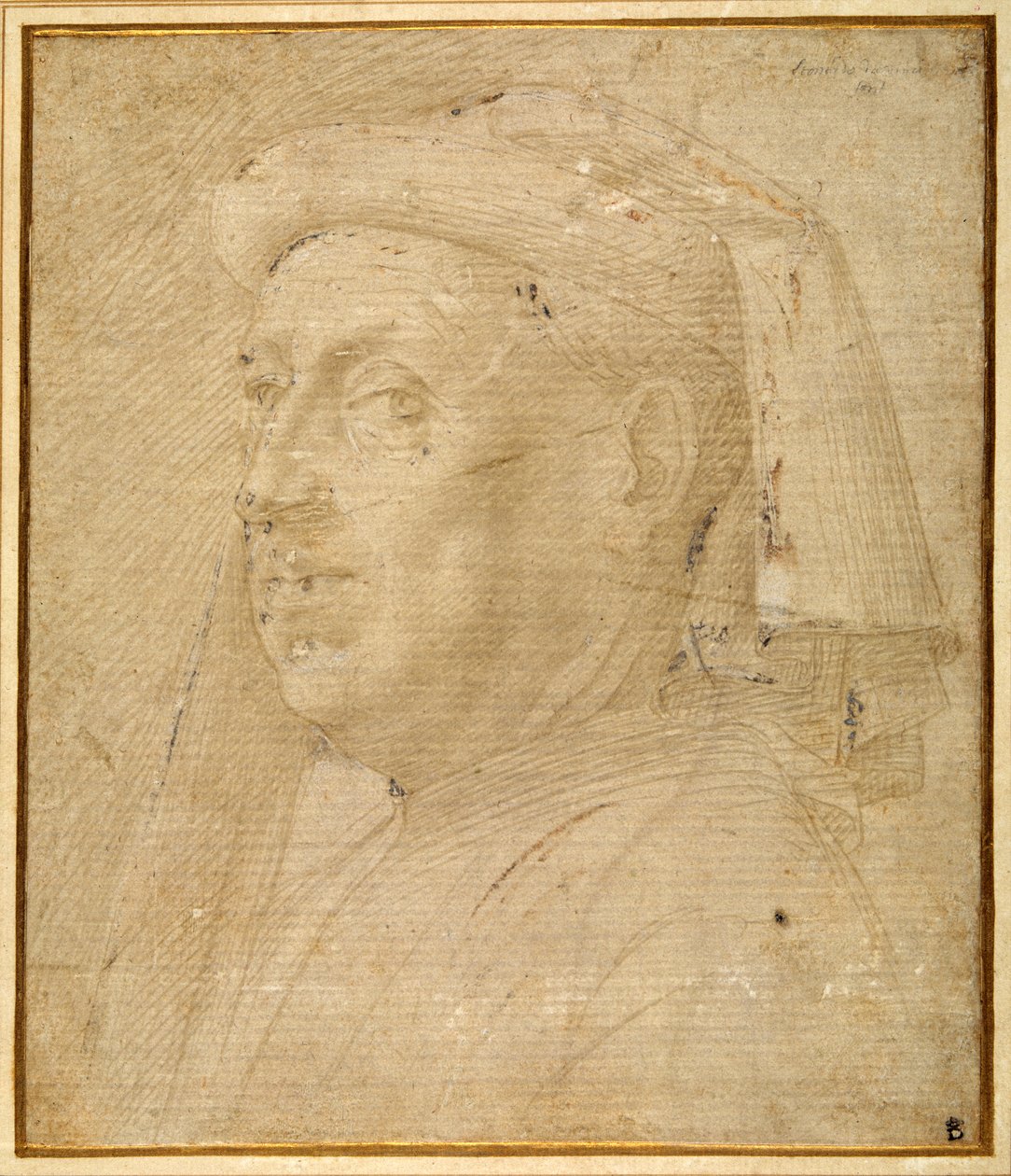 Egy kísérőt viselő férfi mellszobra (papíron fehérrel megerősített fémhegy) alkotó: Lorenzo di Credi