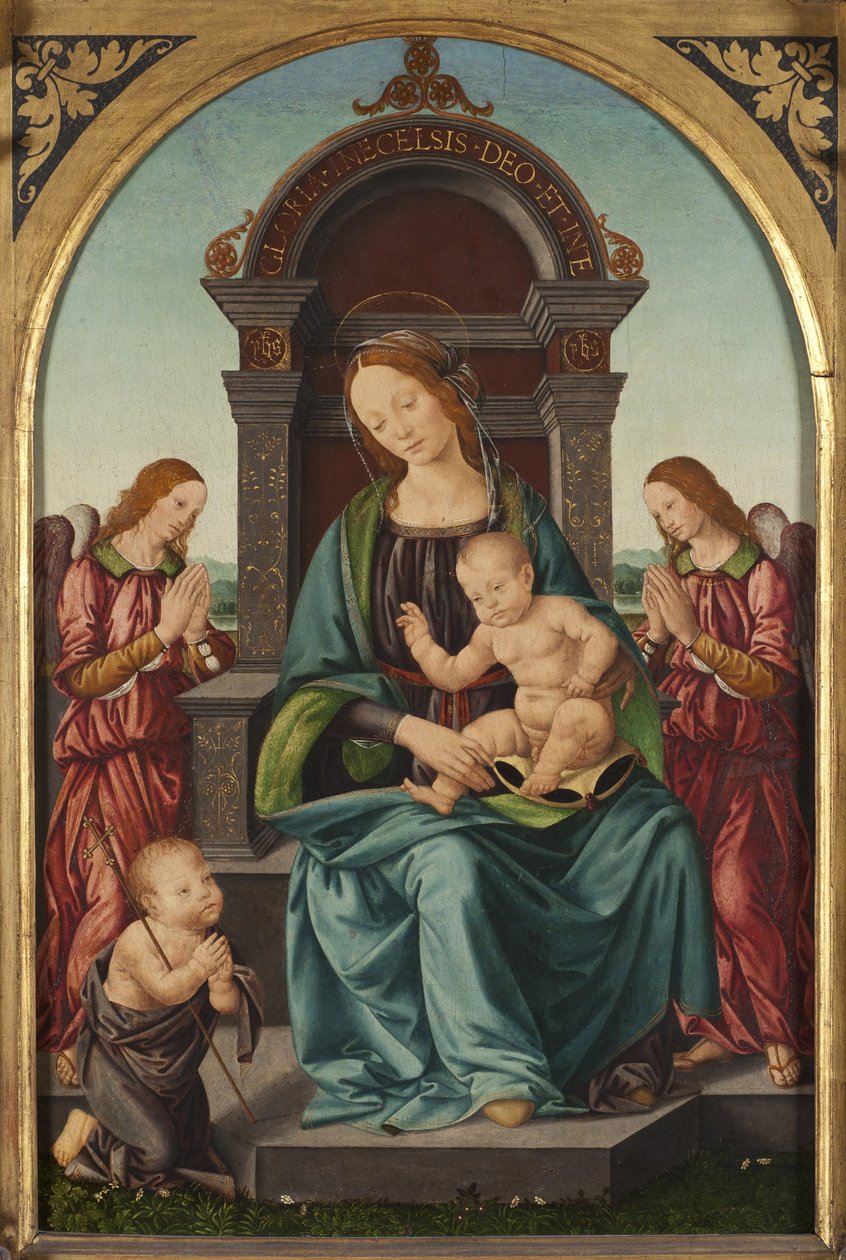 Madonna és a Gyermek, a kis Szent János és angyalok társaságában alkotó: Lorenzo di Credi