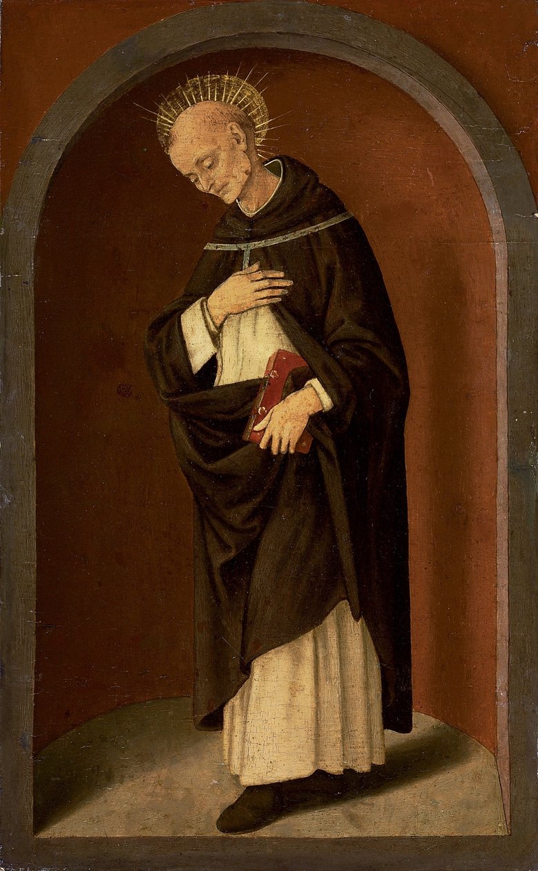 Sienai Szent Bernardino, egy faragott fülkében alkotó: Lorenzo di Credi