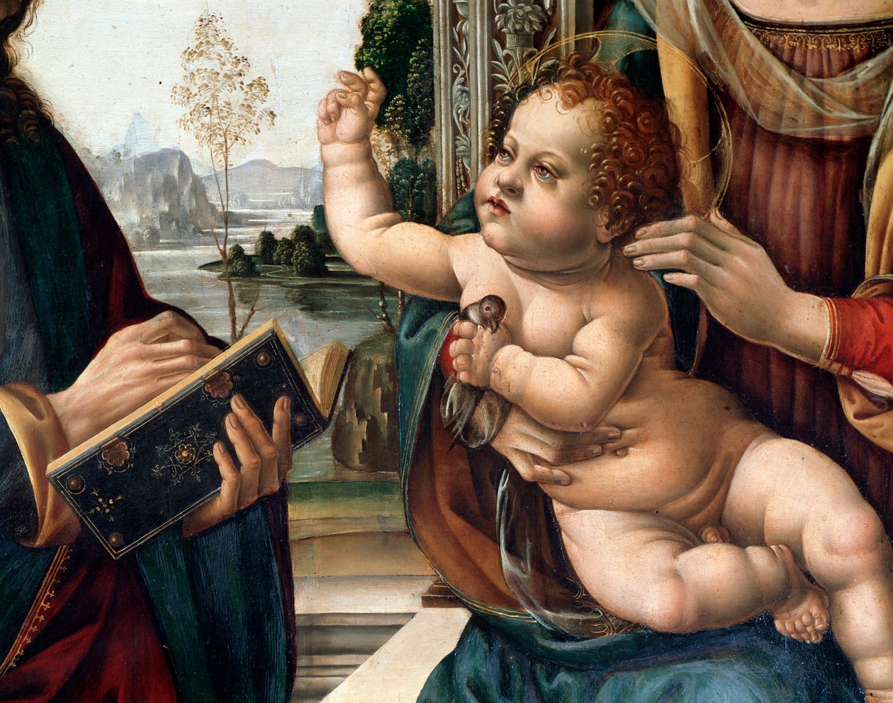 Szűz gyermekkel és két szenttel, Szent Máté és Szent Jeromos (Szűz gyermekkel és két szenttel, Szent Máté és Szent Jeromos) Részlet: Lorenzo di Credi (1459-1537) festménye Firenze, Santo Spirito templom Olaszország alkotó: Lorenzo di Credi
