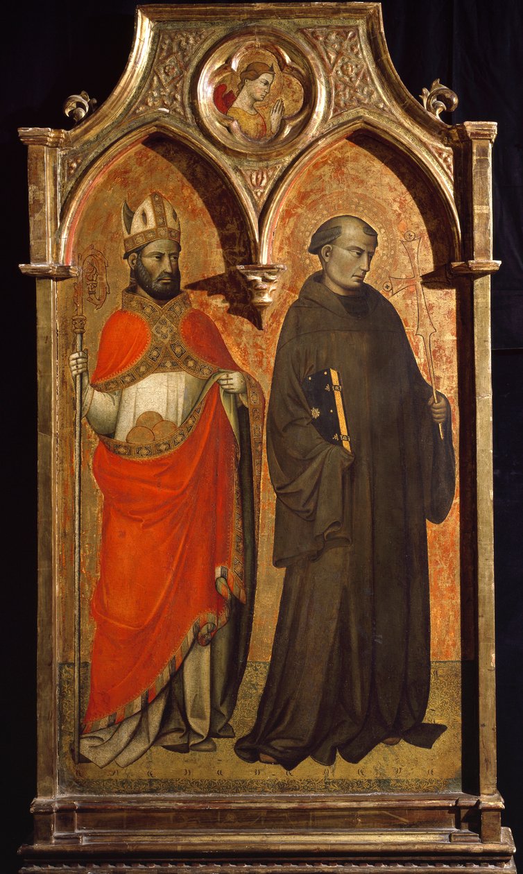 Bari Szent Miklós és Assisi Szent Ferenc Lorenzo di Niccolo Gerini festménye (14-15. század) V 153,6x85,5 cm Assisi, A San Francesco-bazilika Kincstárának Múzeuma. Perkins College alkotó: Lorenzo di Niccolo Gerini