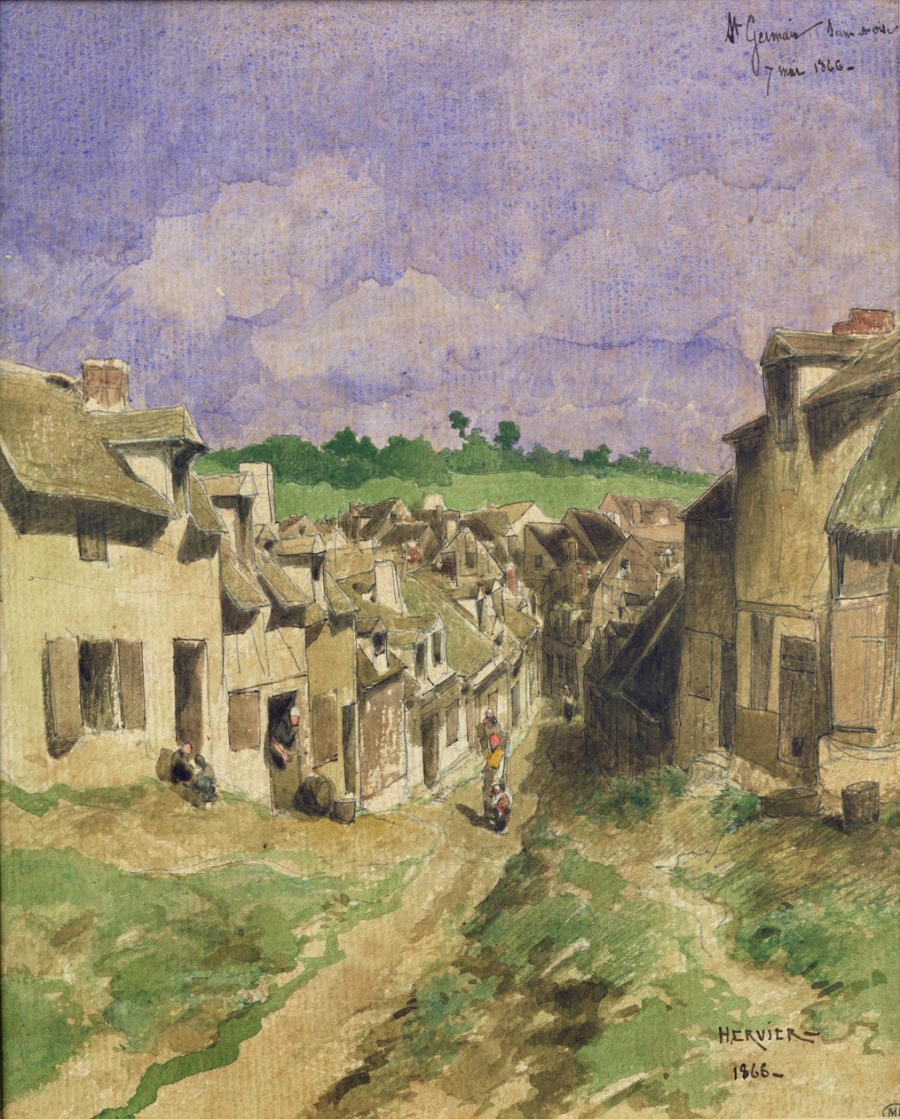 Egy utca Saint-Germainben, Seine-et-Oise államban, 1866 (toll, tinta és WC papíron) alkotó: Louis Adolphe Hervier