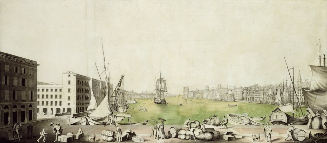 Marseille kikötője, 1811 (toll, tinta és WC papíron) alkotó: Louis Amphoux