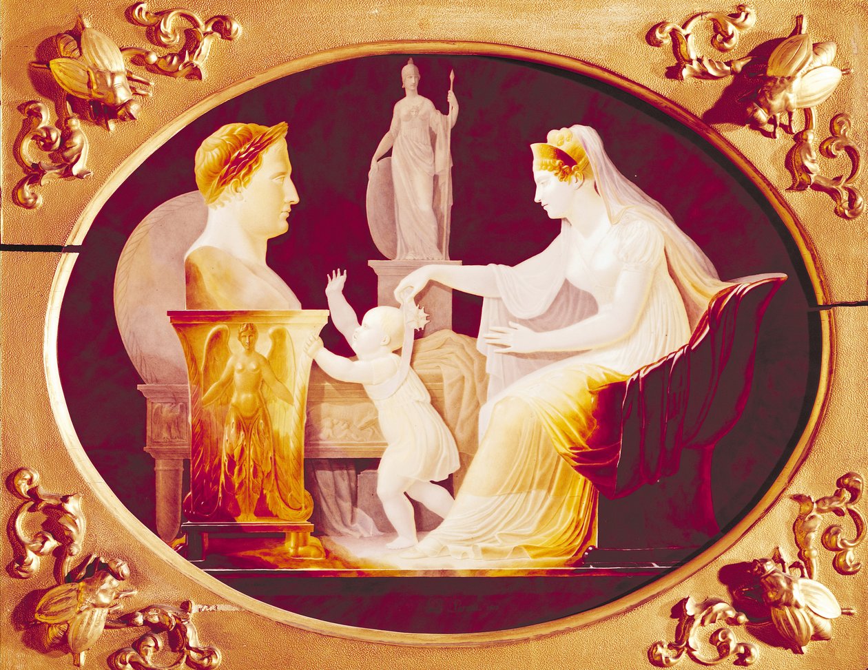Az osztrák Marie-Louise (1791-1847) a Becsületrendi érem szalagjával fiát Bonaparte Napóleon (1769-1821) mellszobra felé kalauzolja 1813 (olaj, porcelán) alkotó: Louis Bertin Parant