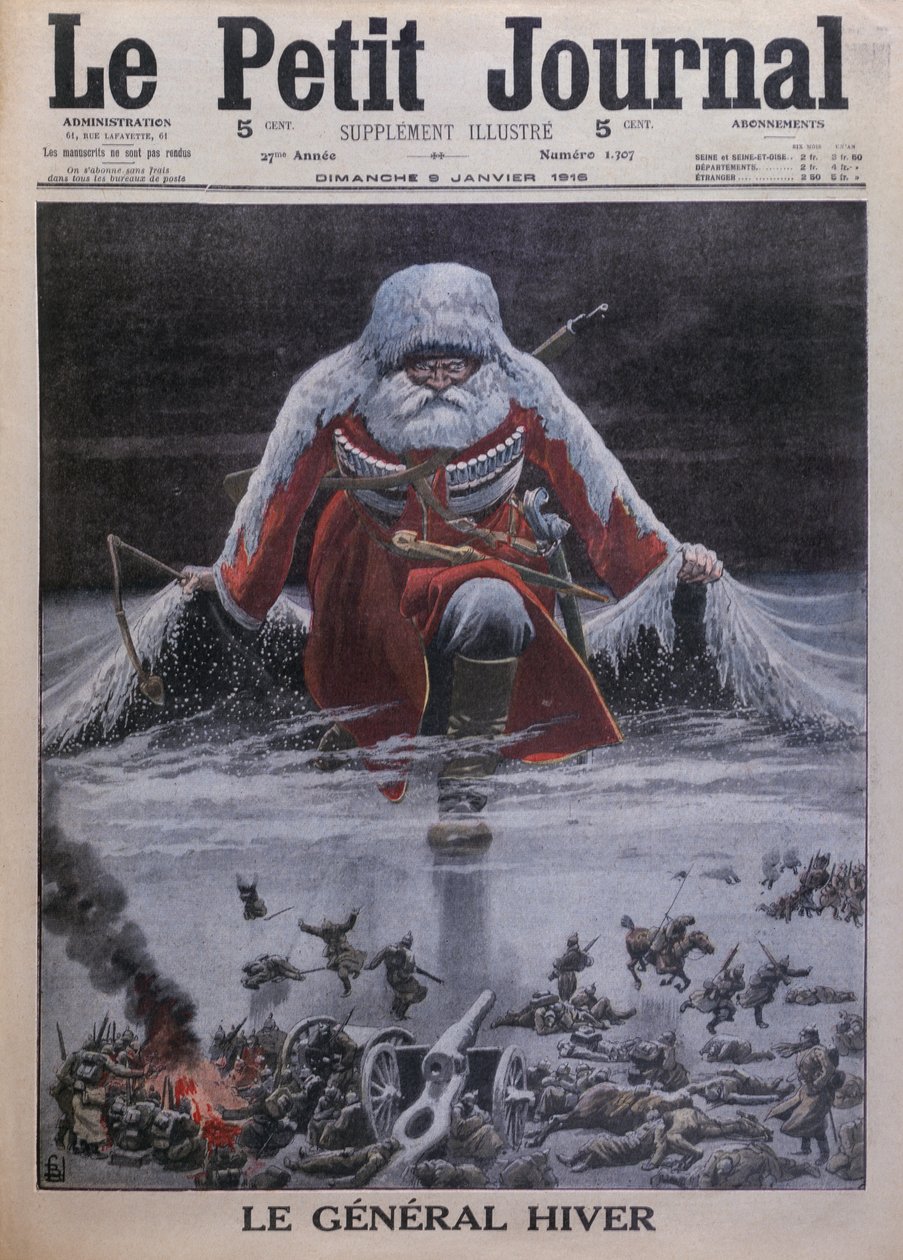 General Winter, a „Le Petit Journal” első borítójának illusztrációja, mellékillusztráció, 1916. január 9. alkotó: Louis Charles Bombled