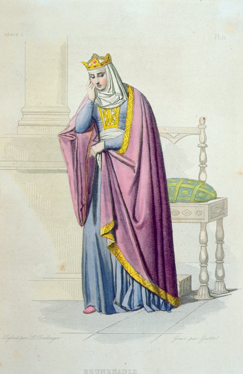 Brunhilda királyné (613) portréja, illusztráció E. Mennechet "Le Plutarque Francais" című művéből, Gaitte metszete, 1841. alkotó: Louis Boulanger
