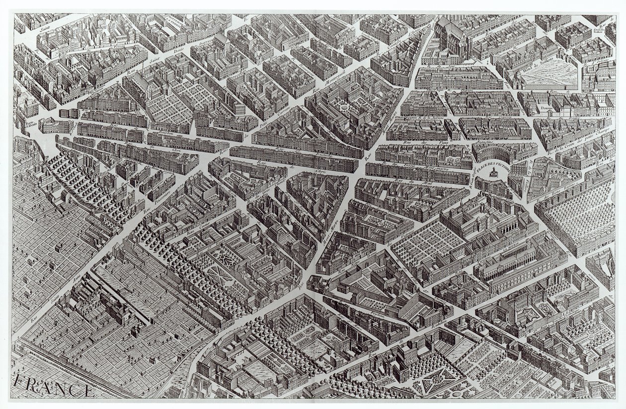 Párizs terve, „Plan de Turgot” néven ismert, Claude Lucas vésette, 1734-39 (részlet) alkotó: Louis Bretez