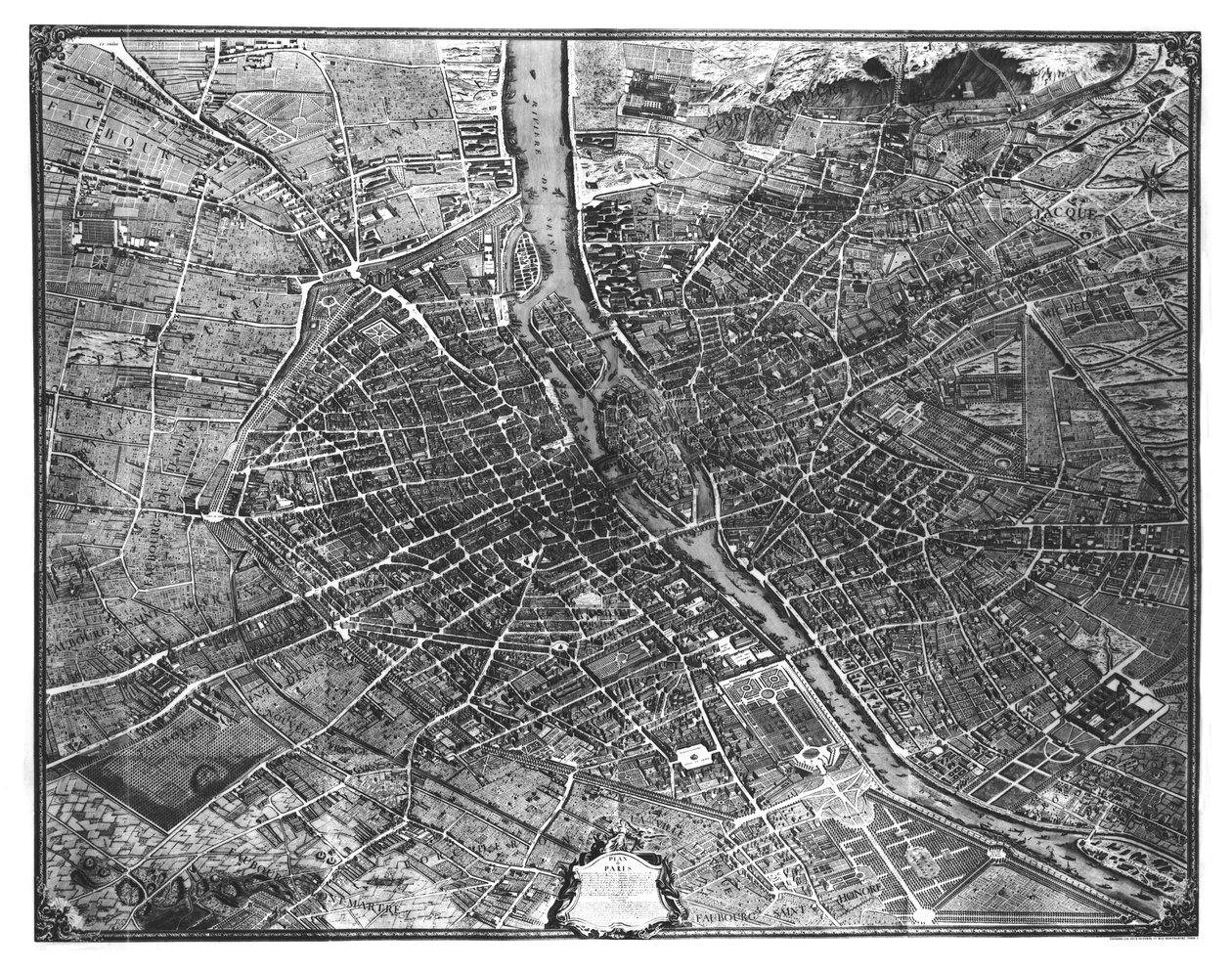 Párizs terve, „Plan de Turgot” néven ismert, Claude Lucas metszetében, 1734-39 alkotó: Louis Bretez